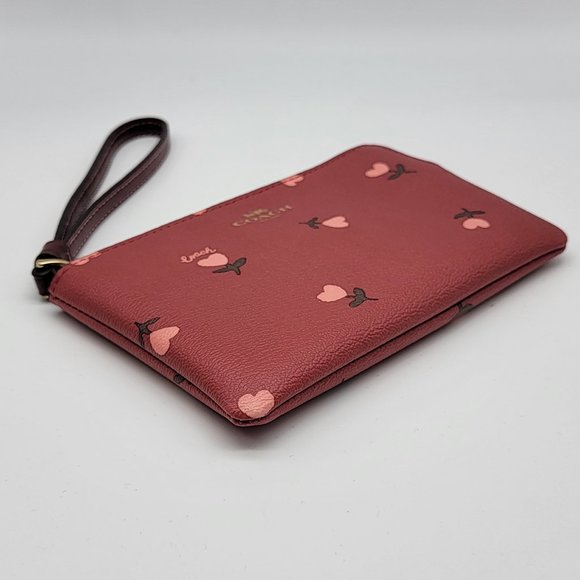 Coach Heart Floral Corner Zip Wristlet C3300 Wine Multi - Picture 3 of 5